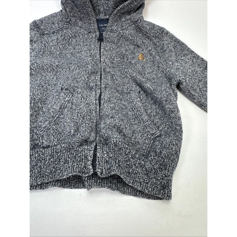 Baby Gap 6-12 Month Zip Blue Hoodie Sweatshirt Bear Logo Pockets 100% Cotton
